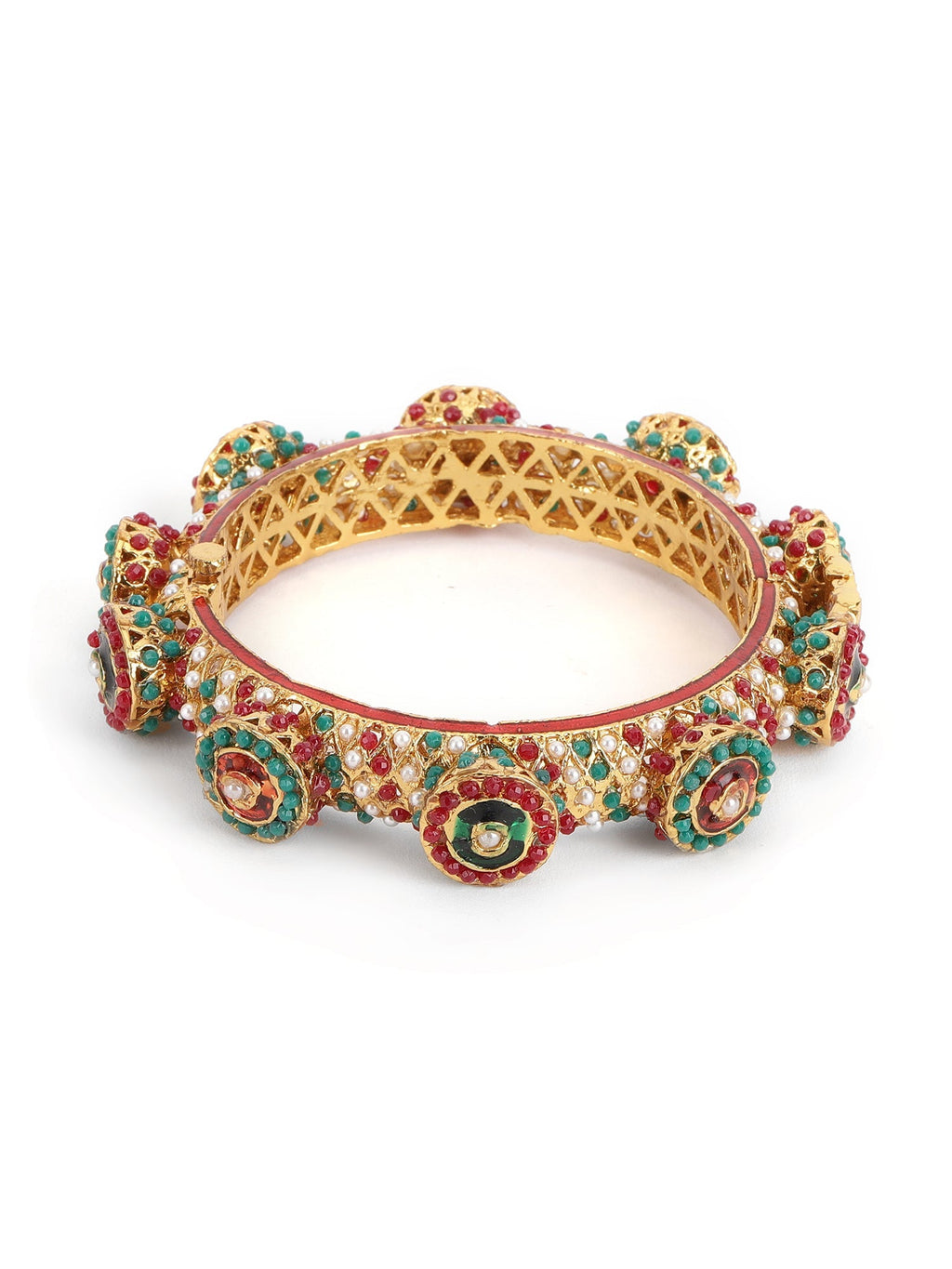 Rajwada Red - Green Hues Handcrafted Heavy Bangles (set of 2) - Ruby Raang