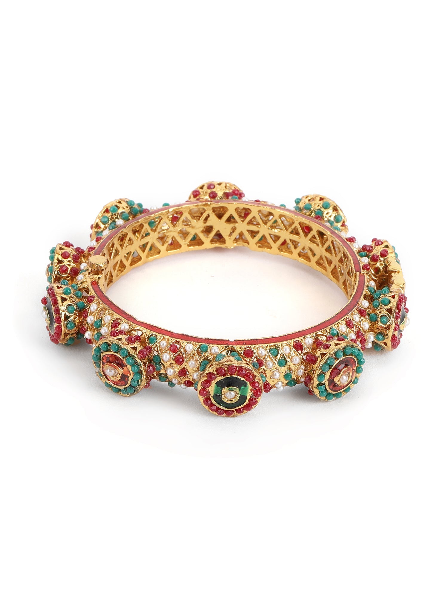 Rajwada Red - Green Hues Handcrafted Heavy Bangles (set of 2) - Ruby Raang