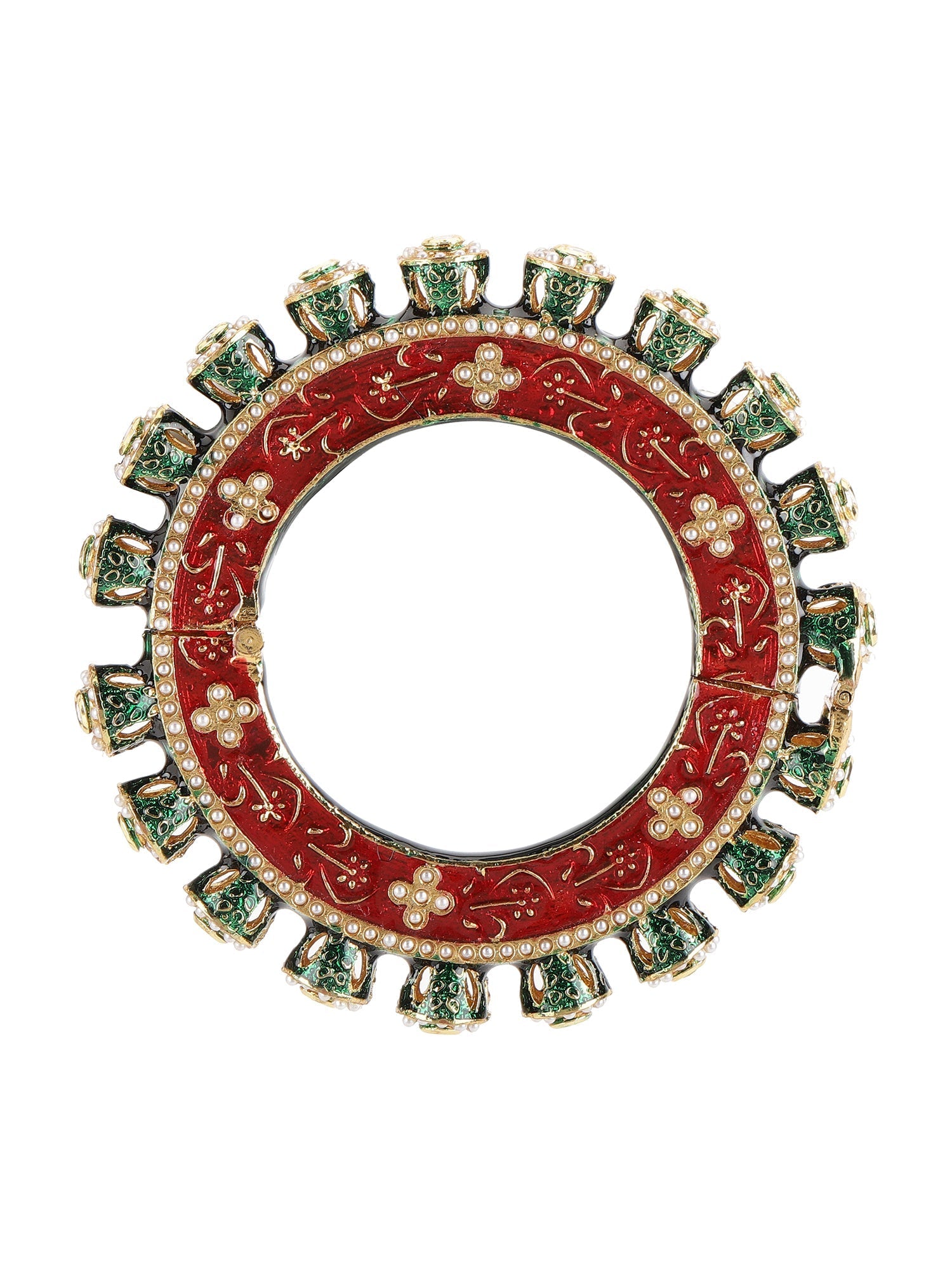 Meenakari Handcrafted Heavy Bangles (set of 2) - Ruby Raang