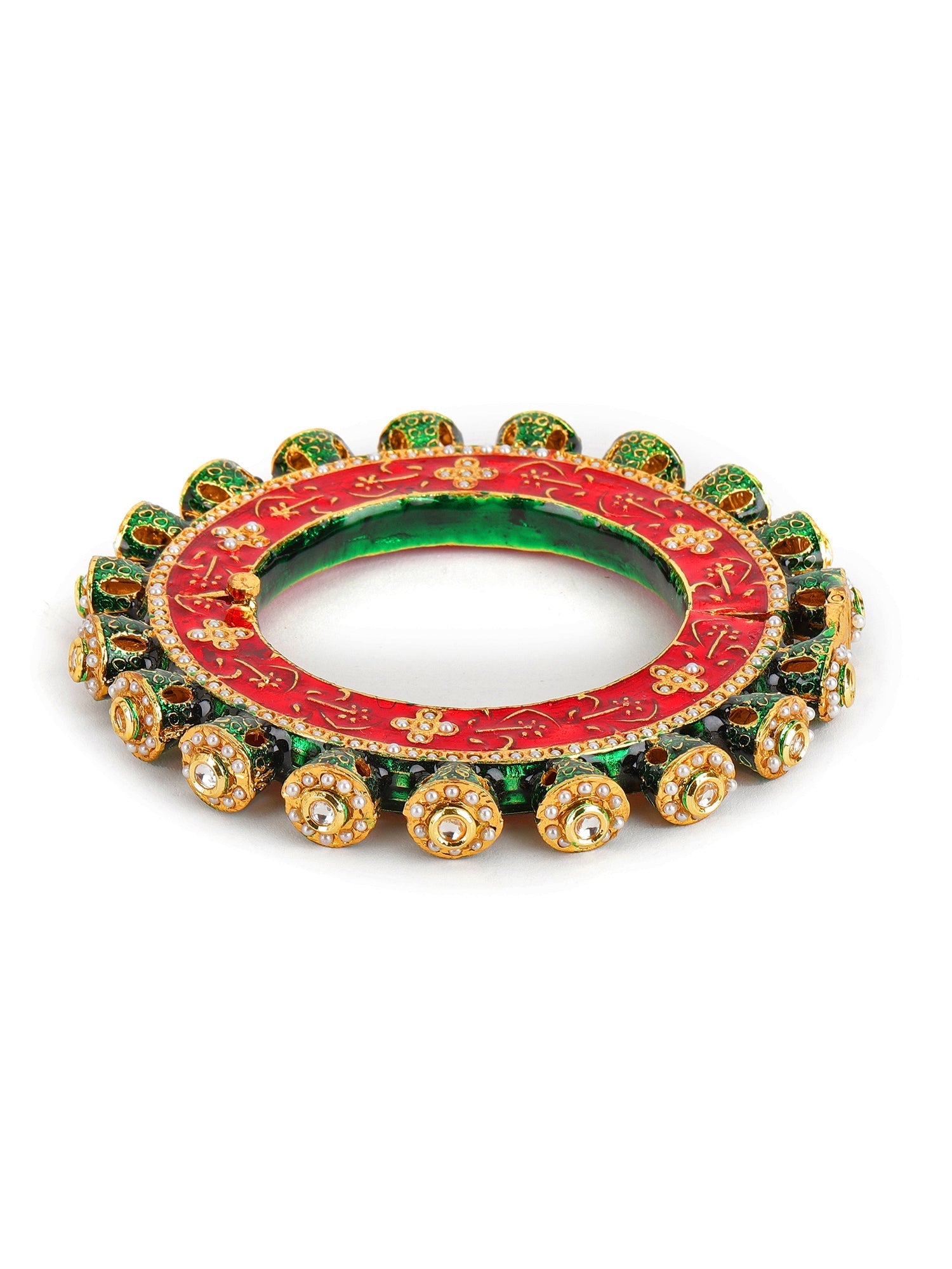 Meenakari Handcrafted Heavy Bangles (set of 2) - Ruby Raang