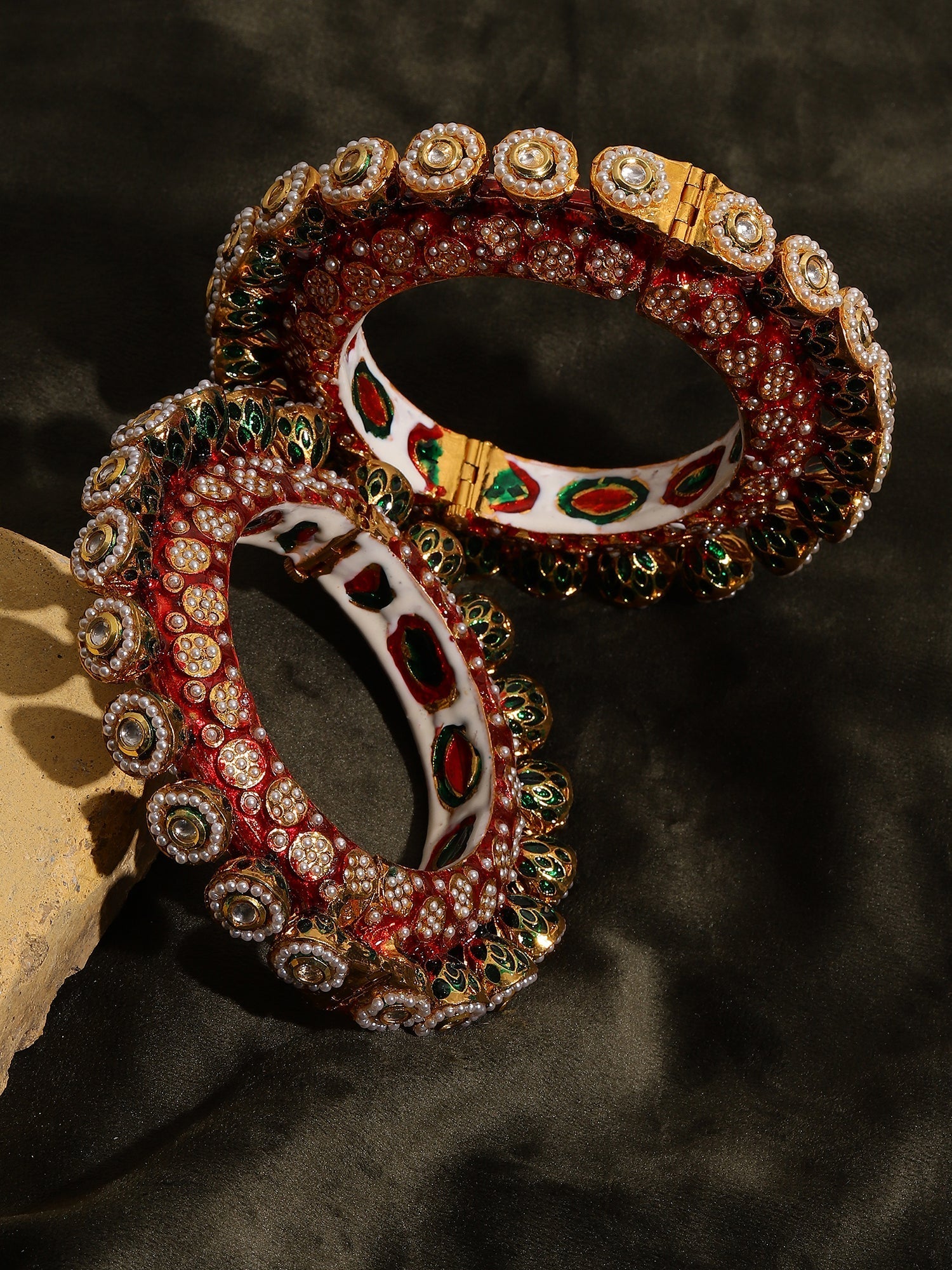 Red Meenakari Handcrafted Heavy Bangles (set of 2) - Ruby Raang