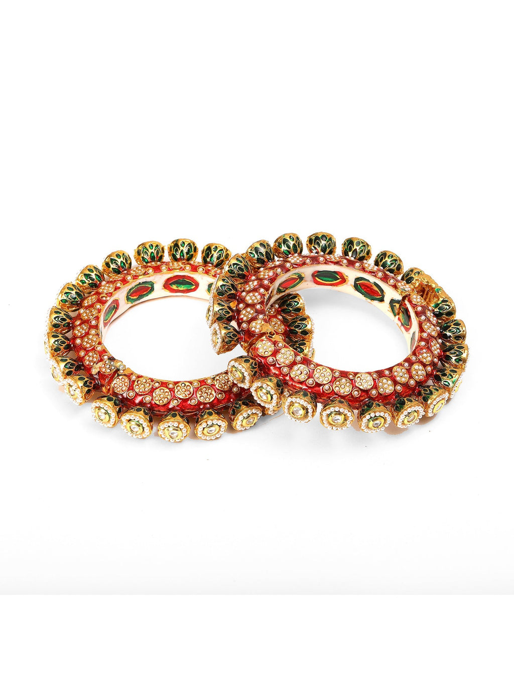 Red Meenakari Handcrafted Heavy Bangles (set of 2) - Ruby Raang
