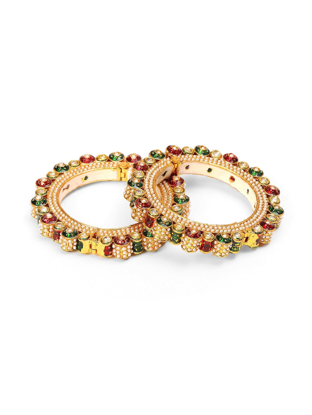 Pearl Meenakari Handcrafted Heavy Bangles (set of 2) - Ruby Raang