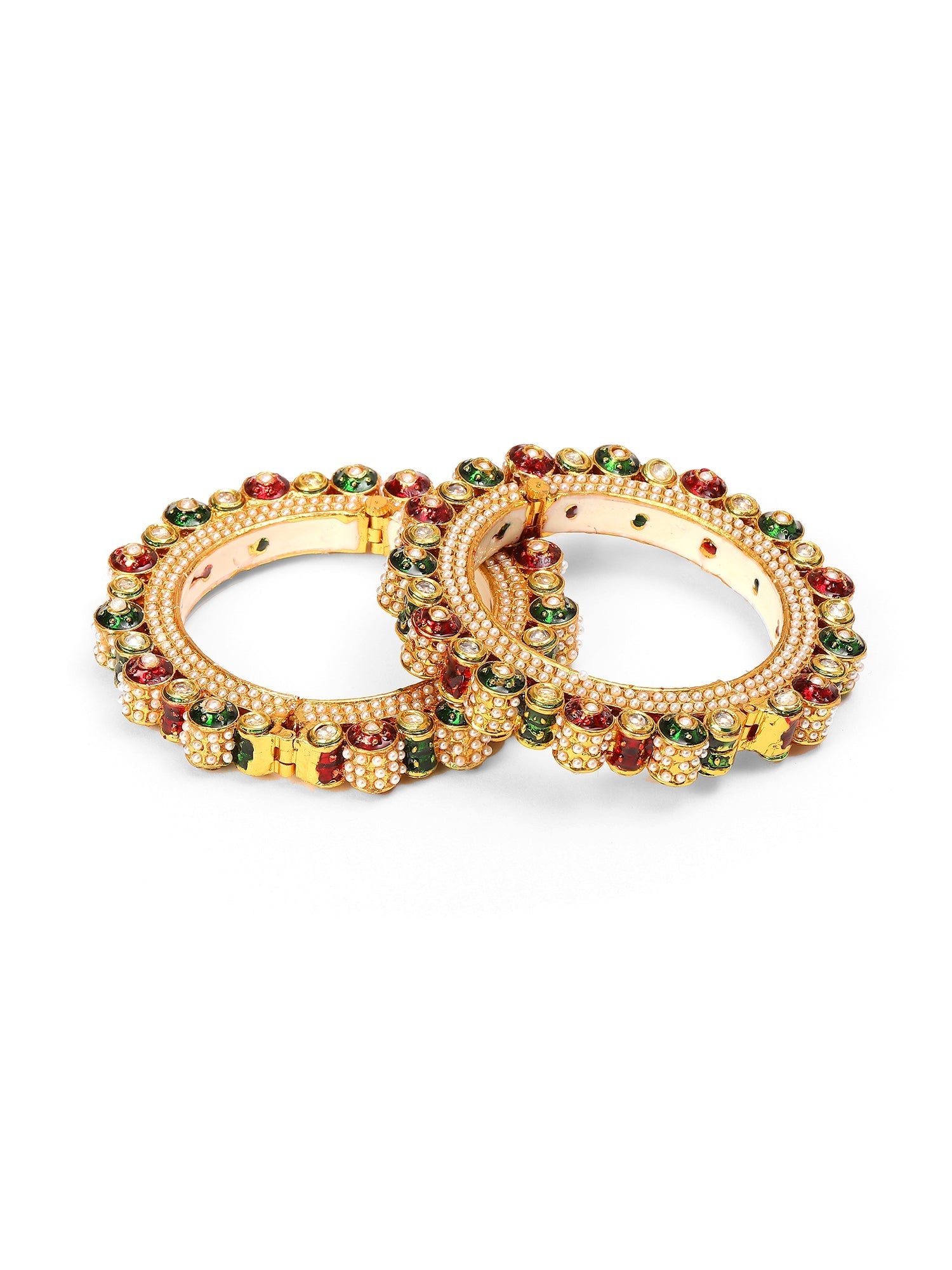 Pearl Meenakari Handcrafted Heavy Bangles (set of 2) - Ruby Raang
