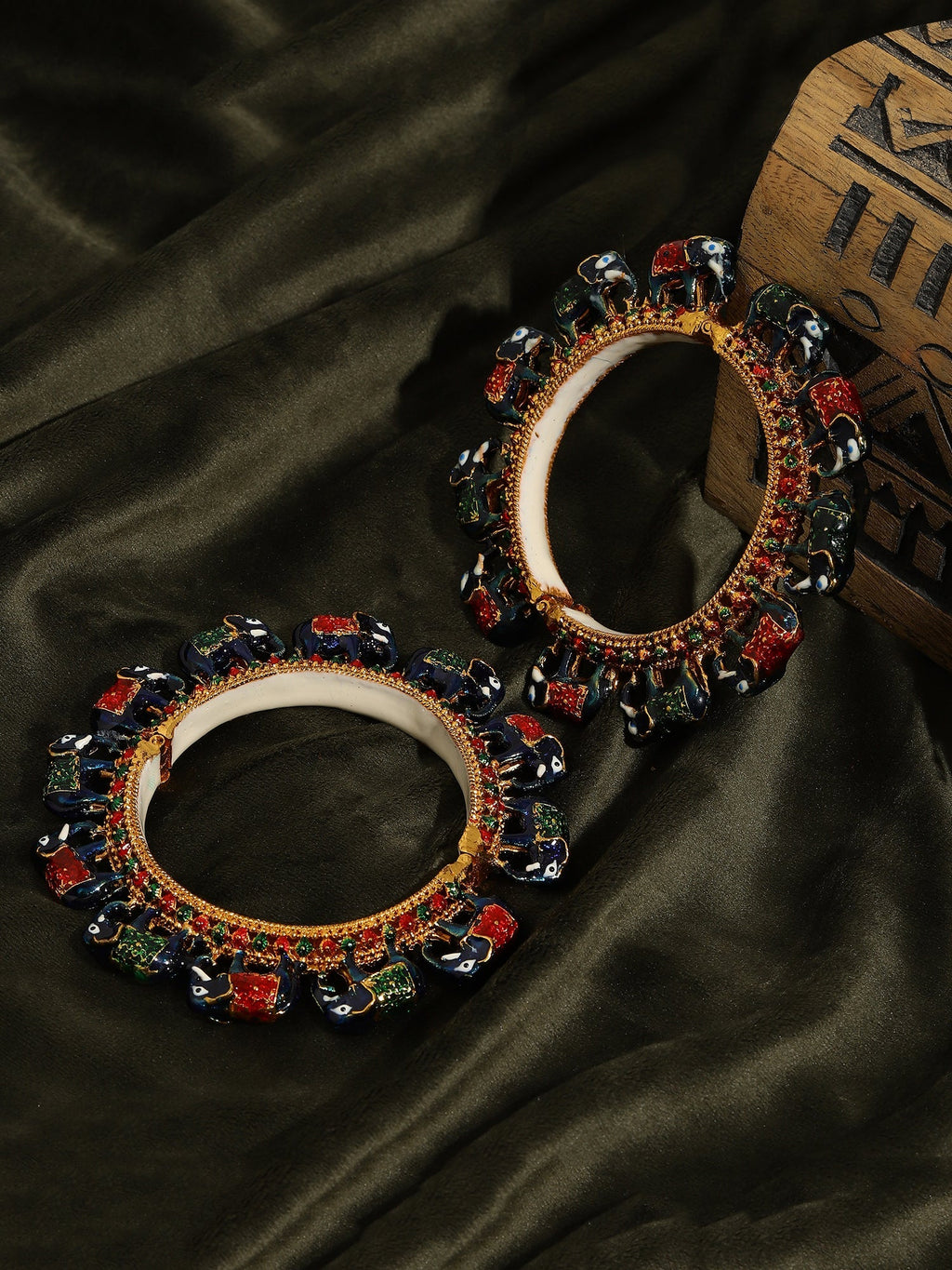 Elephant Blue Meenakari Handcrafted Heavy Bangles (set of 2) - Ruby Raang