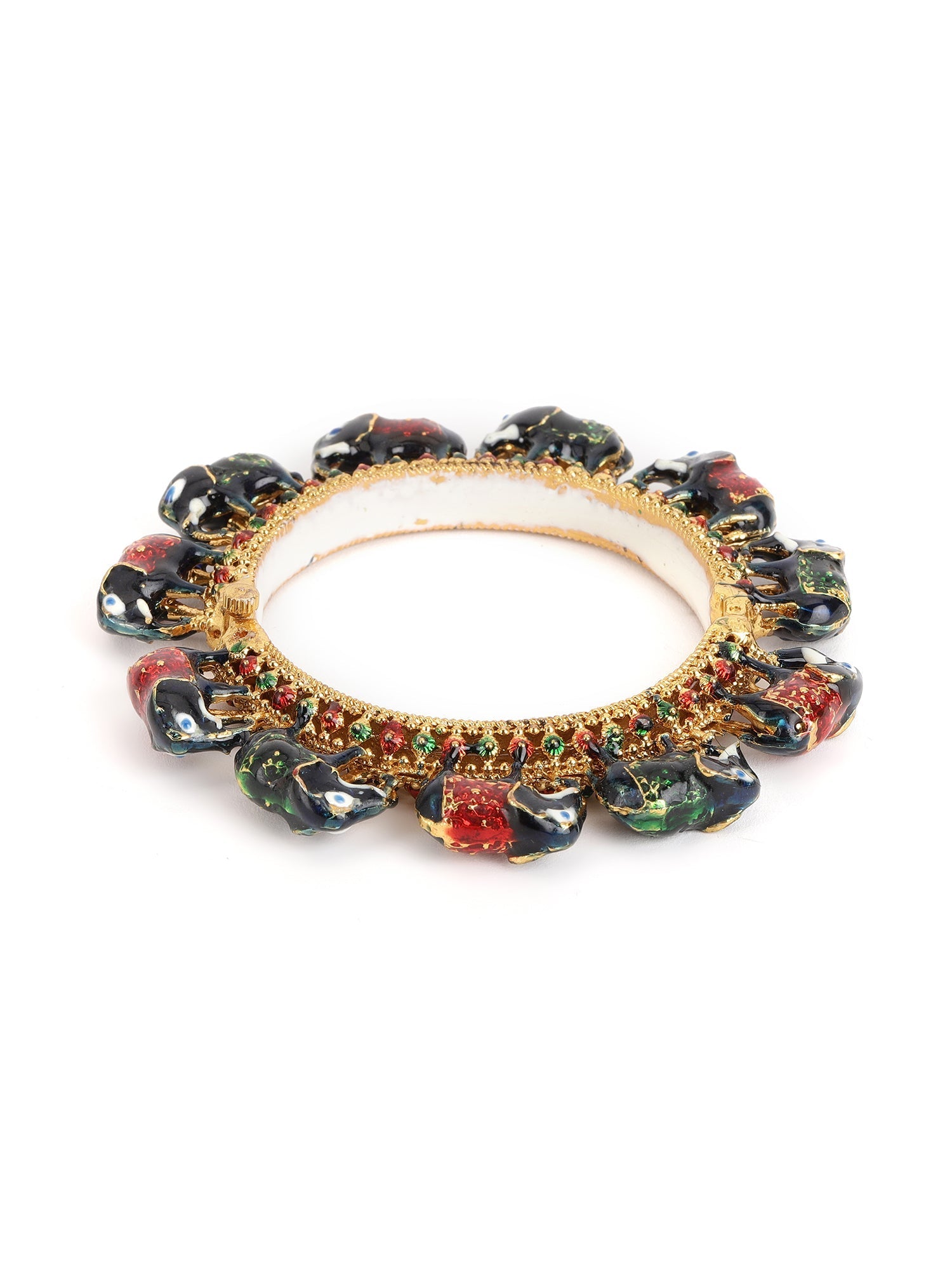 Elephant Blue Meenakari Handcrafted Heavy Bangles (set of 2) - Ruby Raang