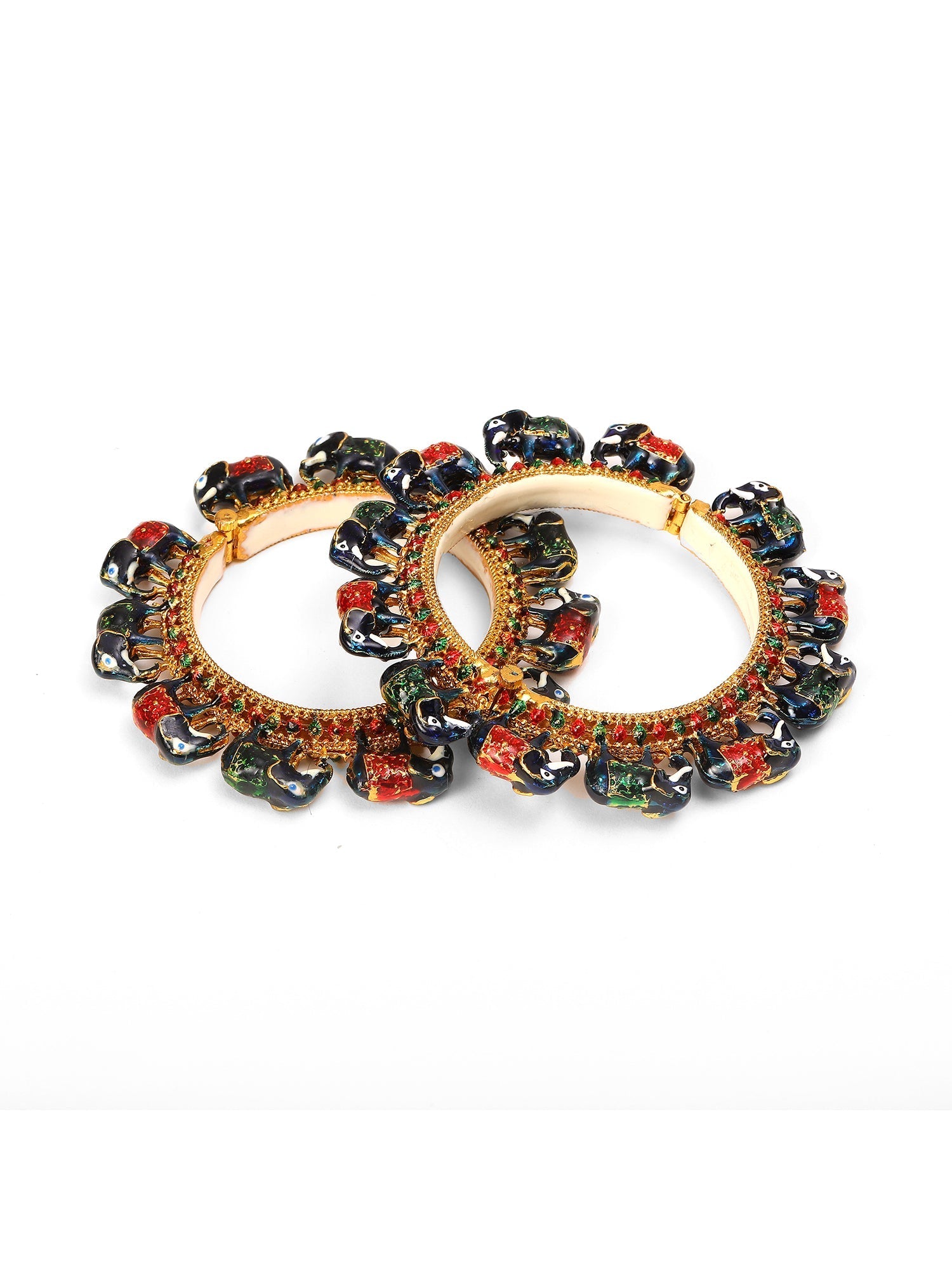 Elephant Blue Meenakari Handcrafted Heavy Bangles (set of 2) - Ruby Raang