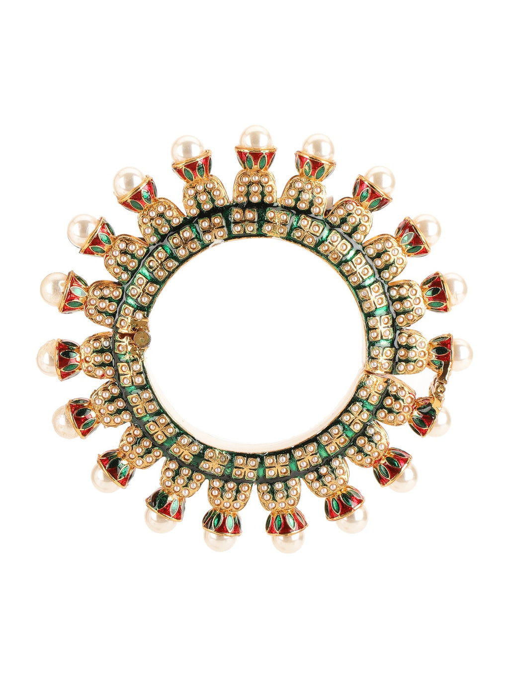 Oversized Pearl Meenakari Handcrafted Heavy Bangles (set of 2) - Ruby Raang