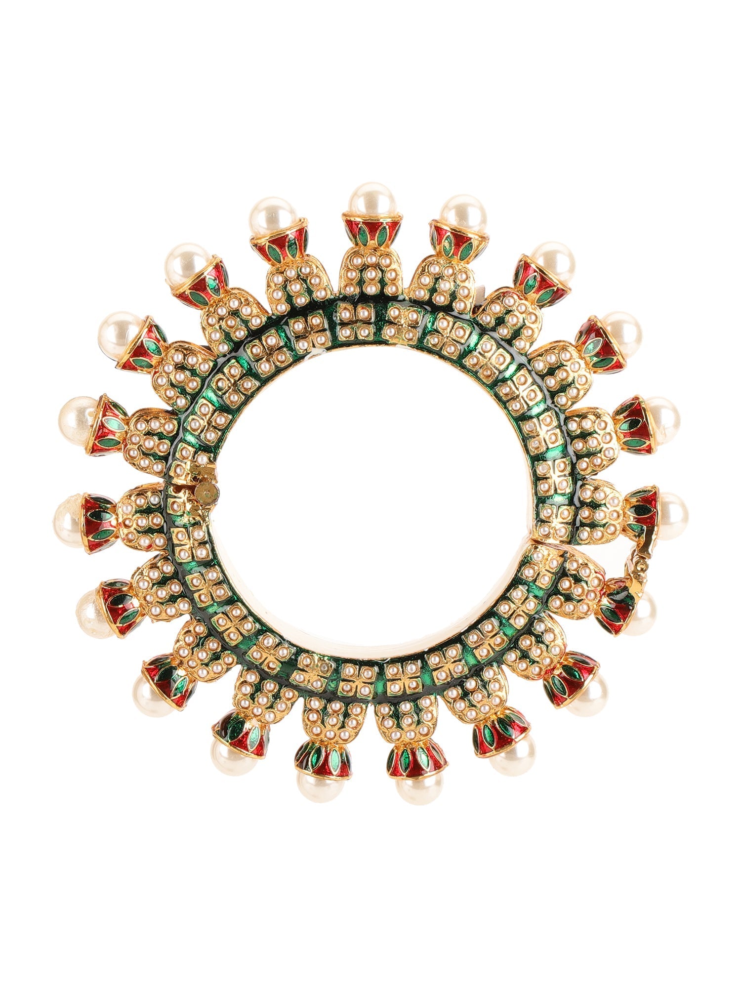 Oversized Pearl Meenakari Handcrafted Heavy Bangles (set of 2) - Ruby Raang