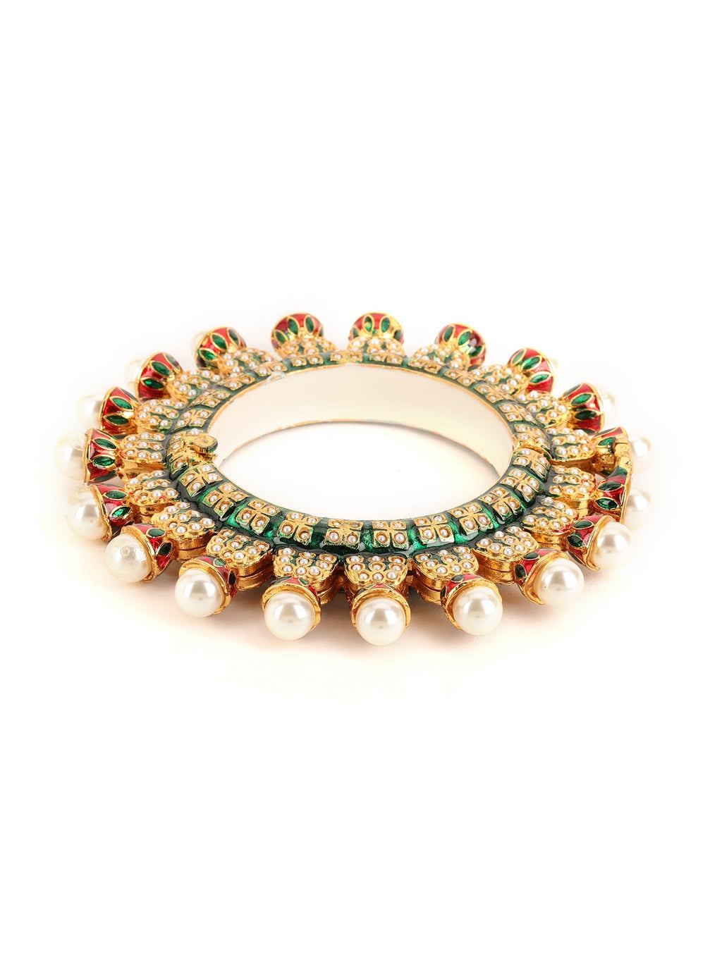 Oversized Pearl Meenakari Handcrafted Heavy Bangles (set of 2) - Ruby Raang