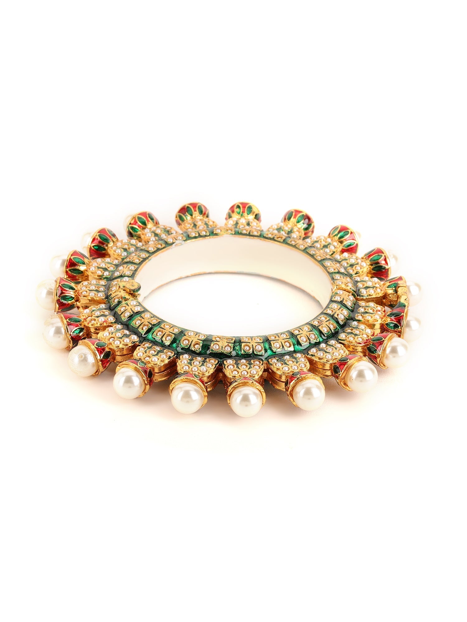 Oversized Pearl Meenakari Handcrafted Heavy Bangles (set of 2) - Ruby Raang