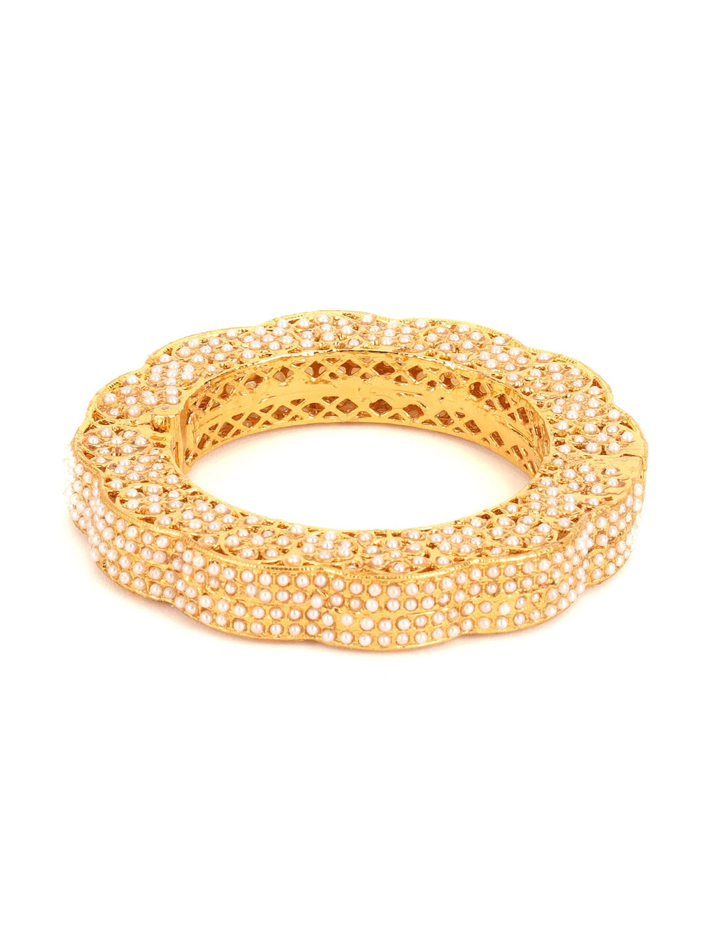 Golden Pearl Handcrafted Heavy Bangles (set of 2) - Ruby Raang