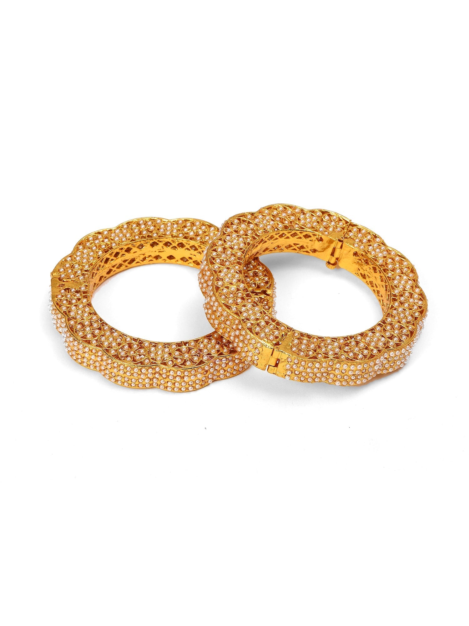 Golden Pearl Handcrafted Heavy Bangles (set of 2) - Ruby Raang