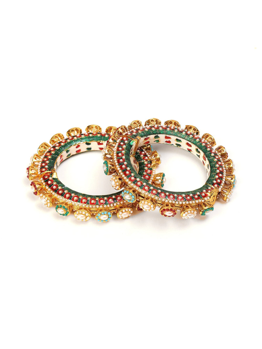 Multi Meenakari Handcrafted Heavy Bangles (set of 2) - Ruby Raang