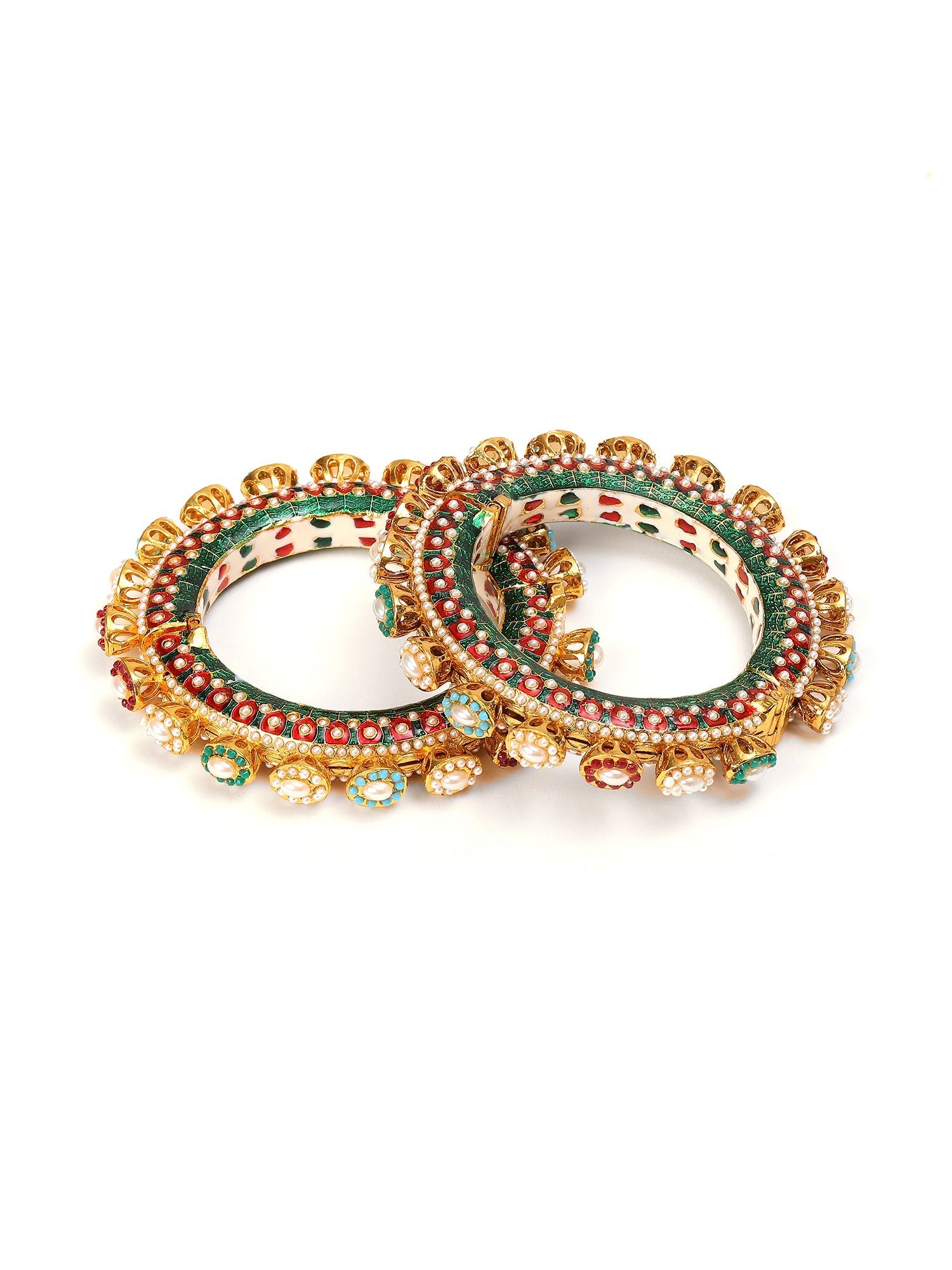 Multi Meenakari Handcrafted Heavy Bangles (set of 2) - Ruby Raang