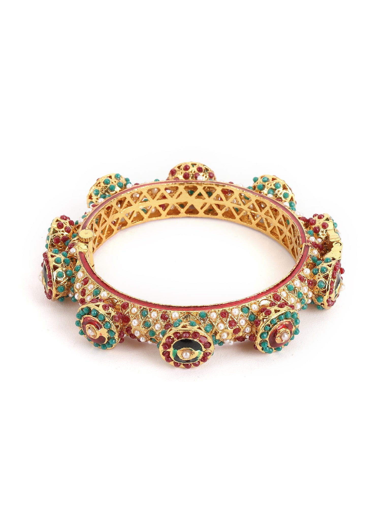 Rajwada Red - Green Hues Handcrafted Heavy Bangle - Ruby Raang