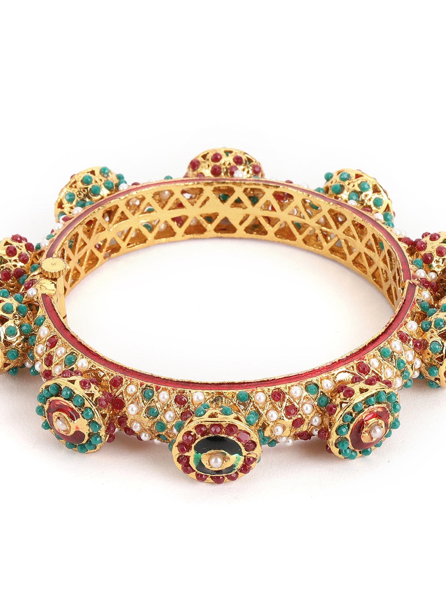 Rajwada Red - Green Hues Handcrafted Heavy Bangle - Ruby Raang