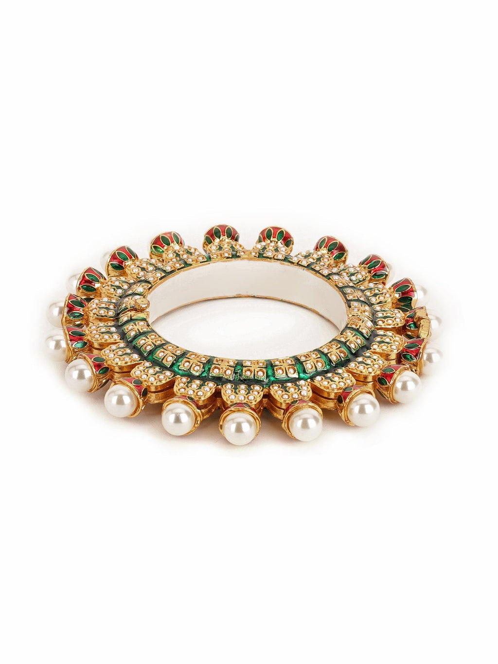 Oversized Pearl Meenakari Handcrafted Heavy Bangle - Ruby Raang