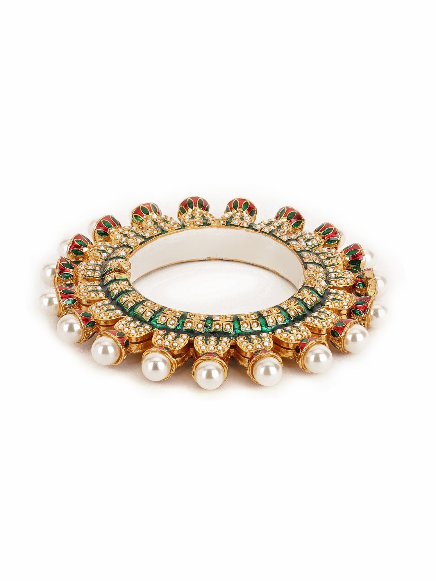 Oversized Pearl Meenakari Handcrafted Heavy Bangle - Ruby Raang