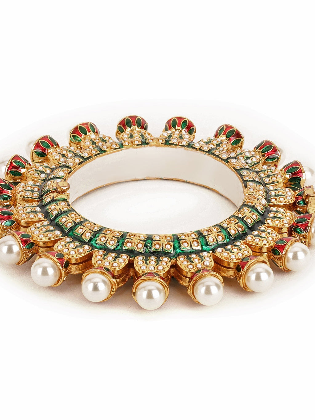 Oversized Pearl Meenakari Handcrafted Heavy Bangle - Ruby Raang