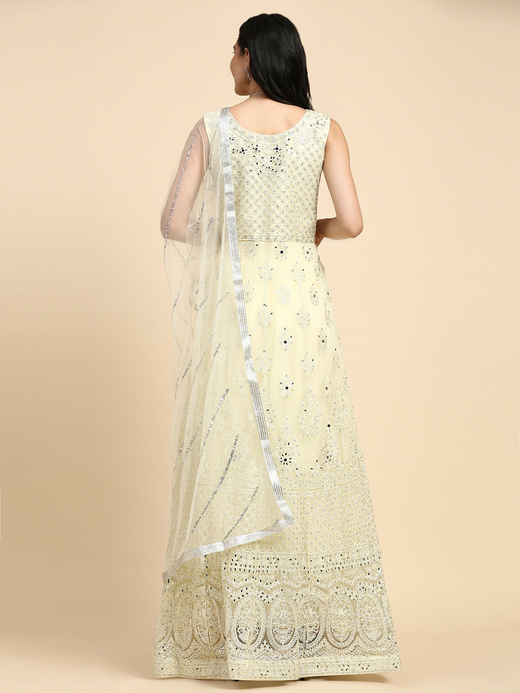Yellow Net Hand Embroidered Gown - Rudrani