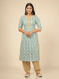 Aramya White Soft Cotton Floral Print Straight Kurta Set for Women