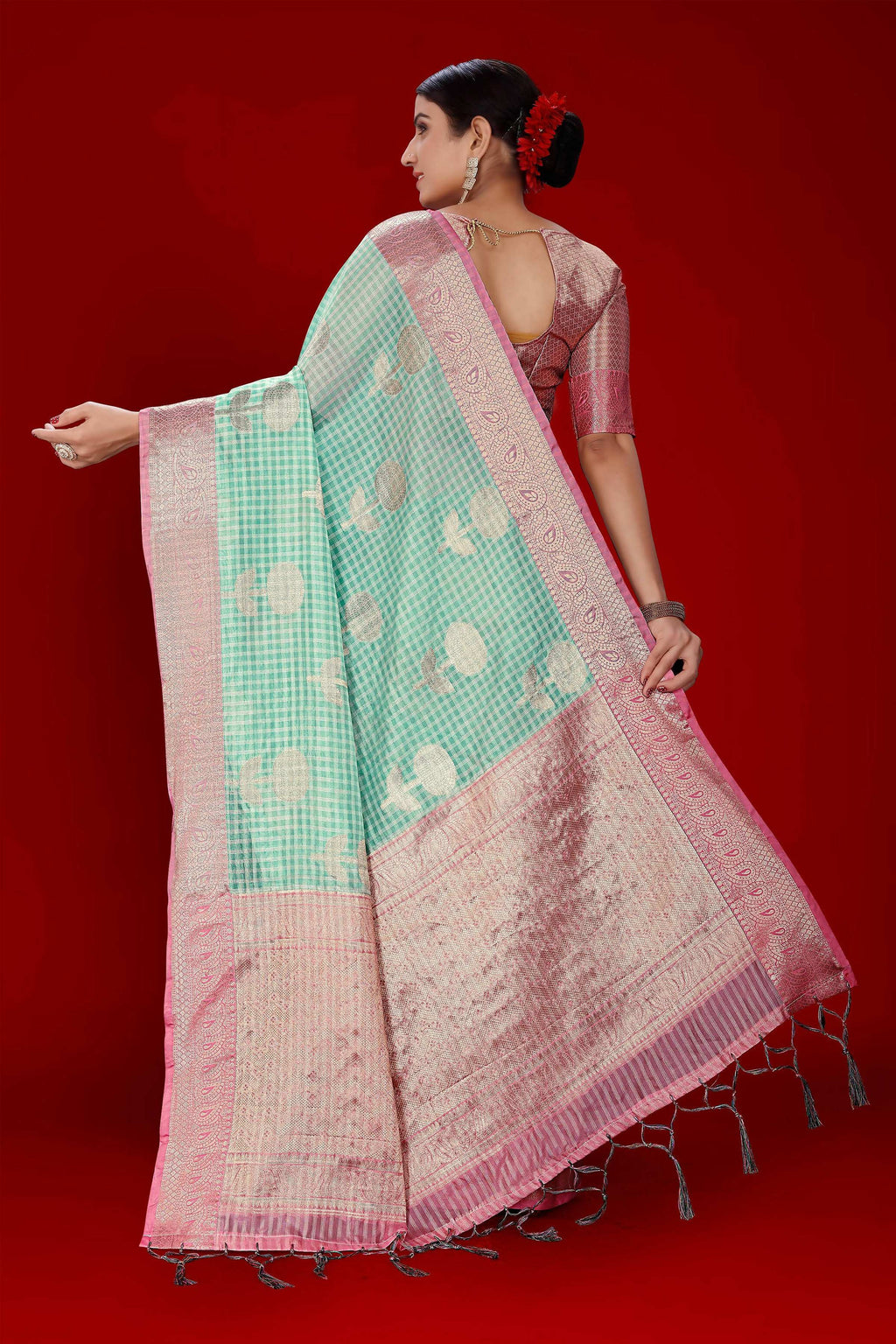 Sky Blue Soft Organza Woven Design Saree With Unstitched Blouse Piece - Zaara