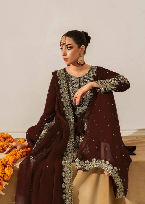 Prazu Fashion Coffee Georgette Sequin With Rivet Moti Palazzo Suit