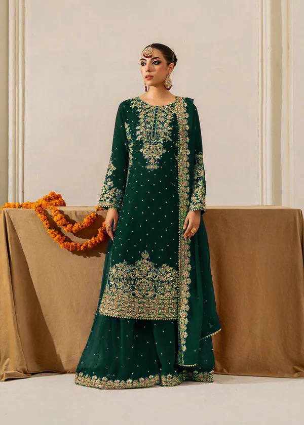 Prazu Fashion Green Georgette Sequin With Rivet Moti Palazzo Suit