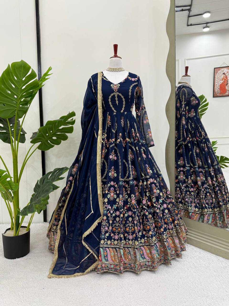 Prazu Fashion Blue Georgette Thread Sequin Anarkali Suit