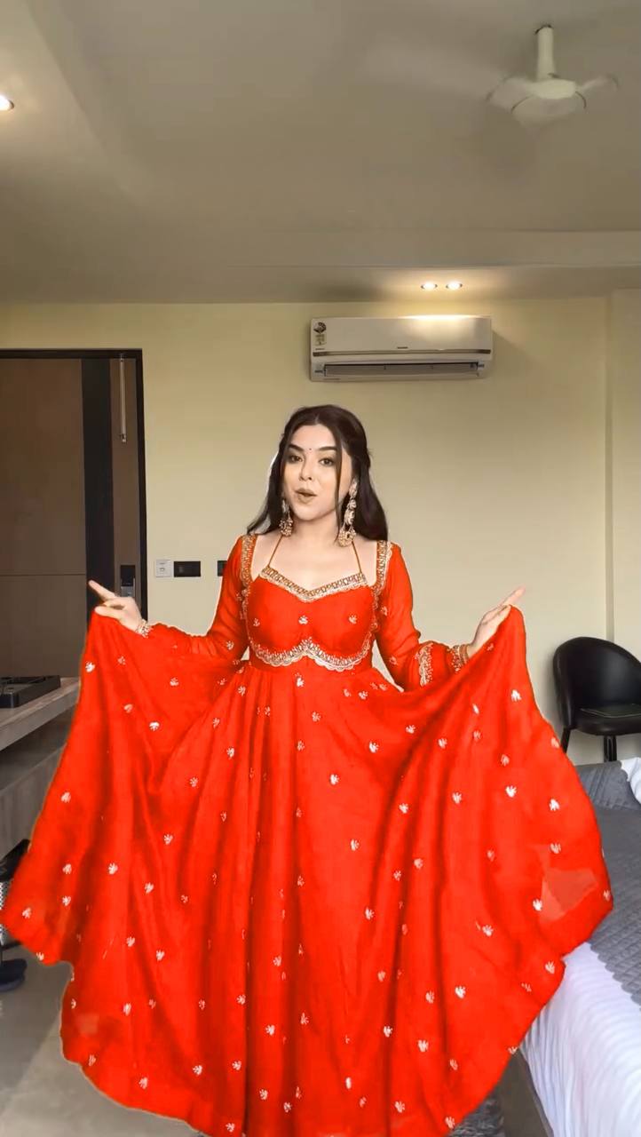 Prazu Fashion Red Georgette Thread Sequin Anarkali Suit