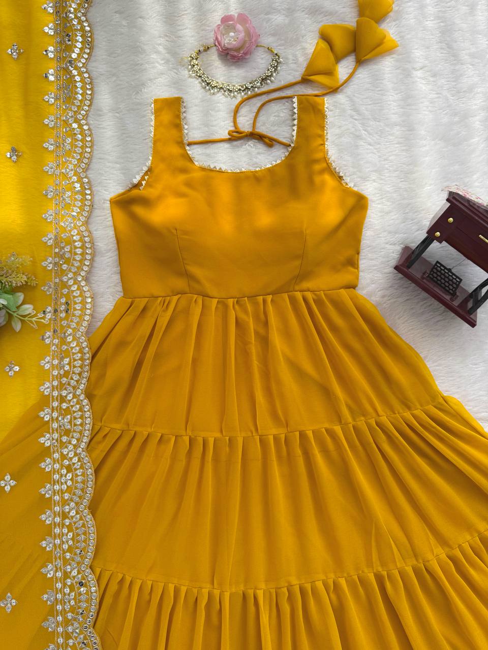 Prazu Fashion Yellow Georgette Designer Anarkali Suit