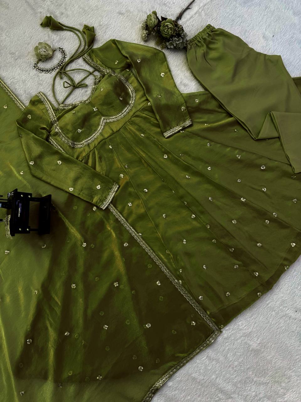 Prazu Fashion Mehendi Fendy Silk Thread Sequence Anarkali Suit