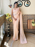Peach Georgette Sequence Embroidery Cut Work Saree - Saadia
