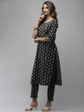 Yufta Women Black Ethnic Motifs Regular Mirror Work Pure Cotton Kurta with Trouser & With Dupatta