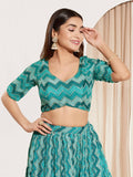 Joban Fashion Rama Green Chiffon Padded Blouse With Square Neck Elbow Sleeves