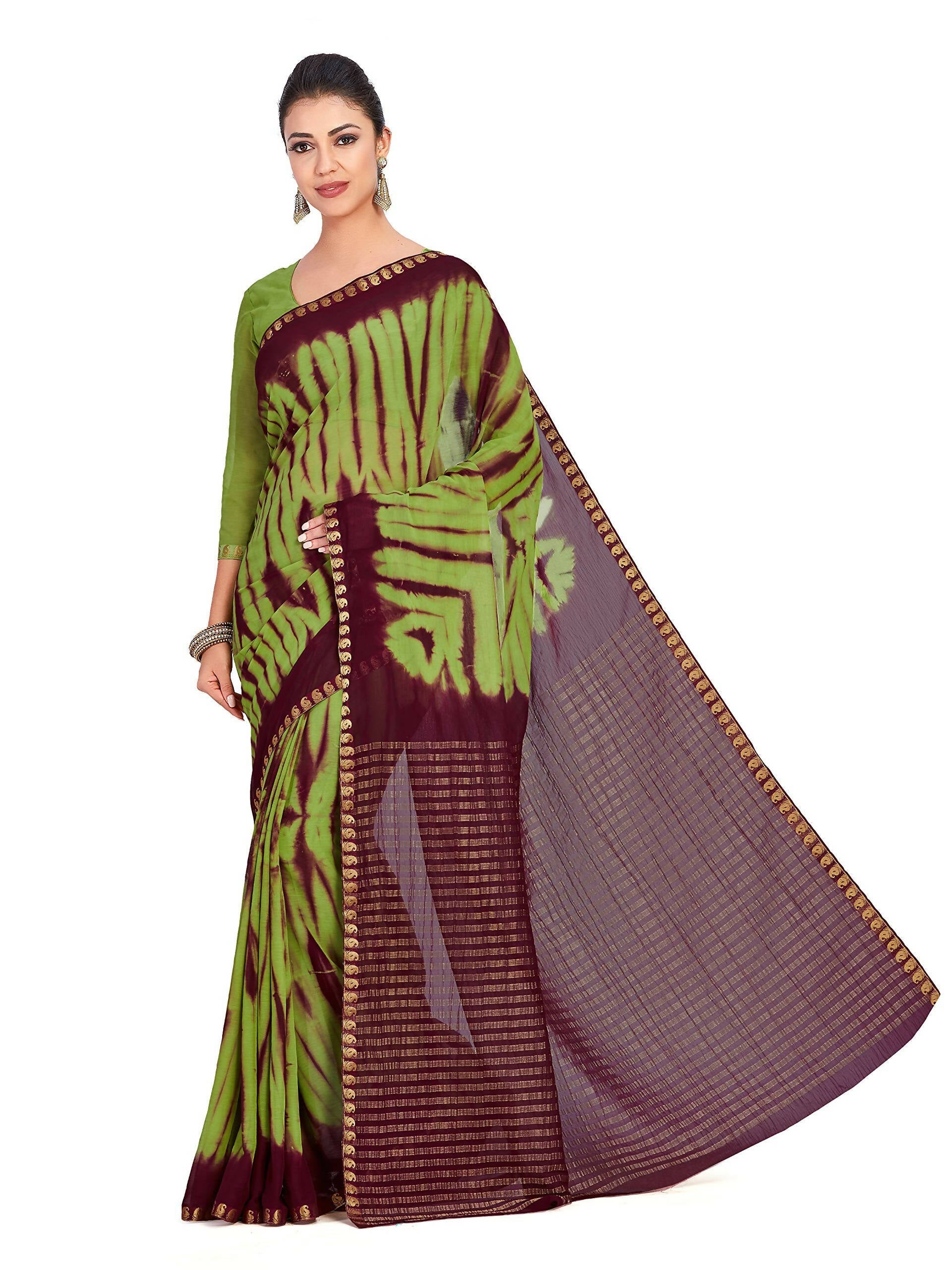Mimosa Women's Green Chiffon Banarasi Silk Saree