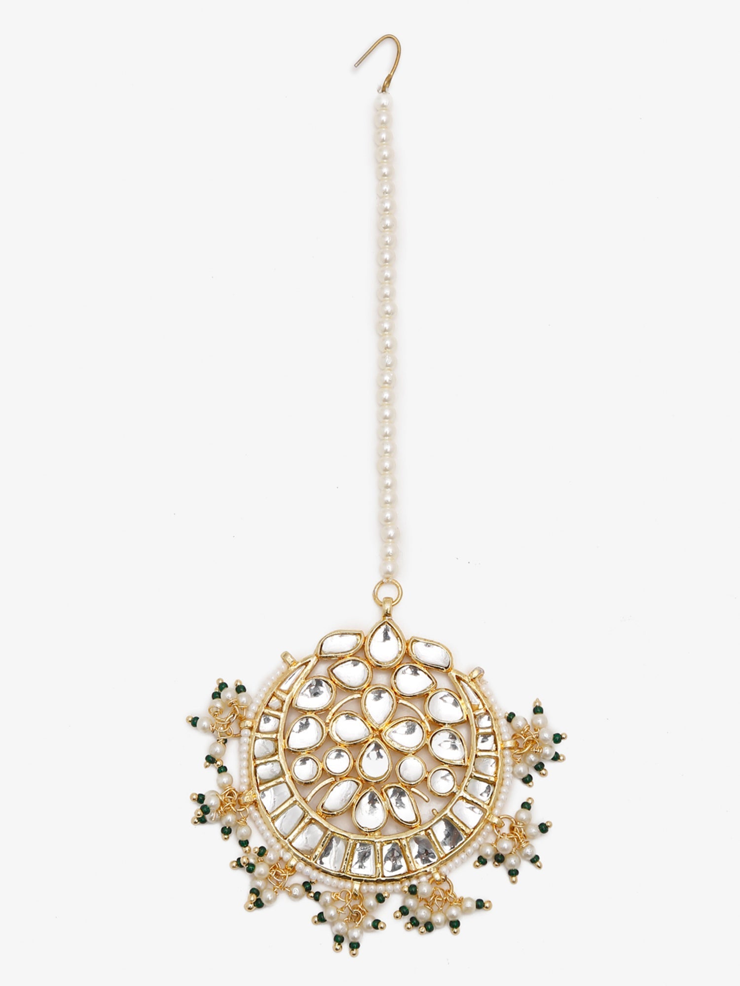 Gold Toned White Kundan Maang Tikka - Ruby Raang