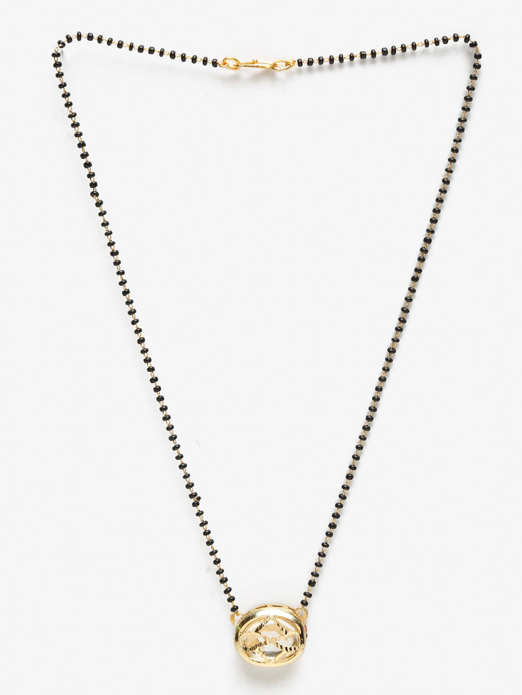 Gold-Polished Black Beaded Kundan Mangalsutra - Ruby Raang
