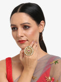 Women's Gold-Polished White Red Kundan-Studded Handcrafted Finger Ring - Ruby Raang