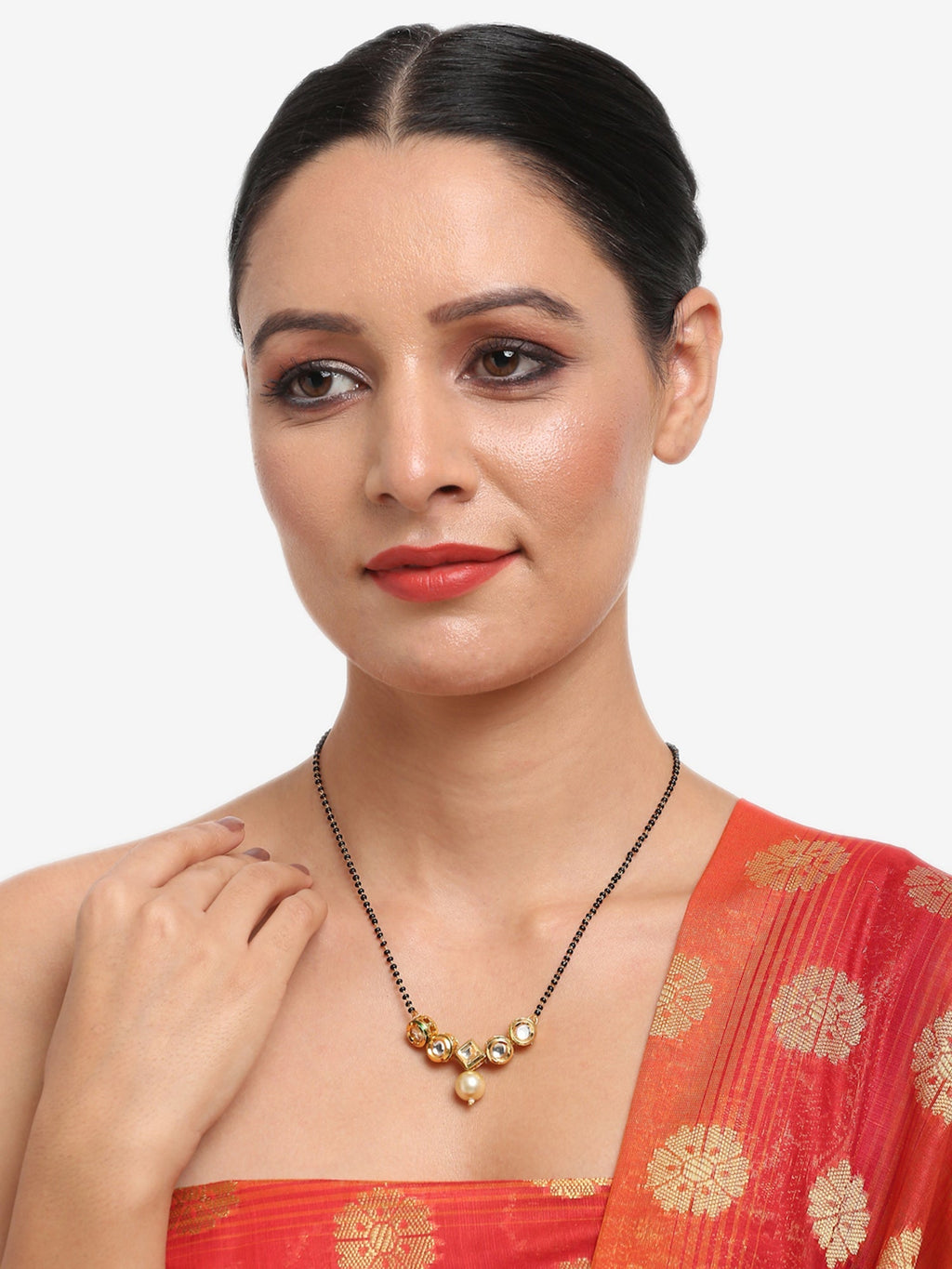 Black White Kundan Studded Mangalsutra - Ruby Raang
