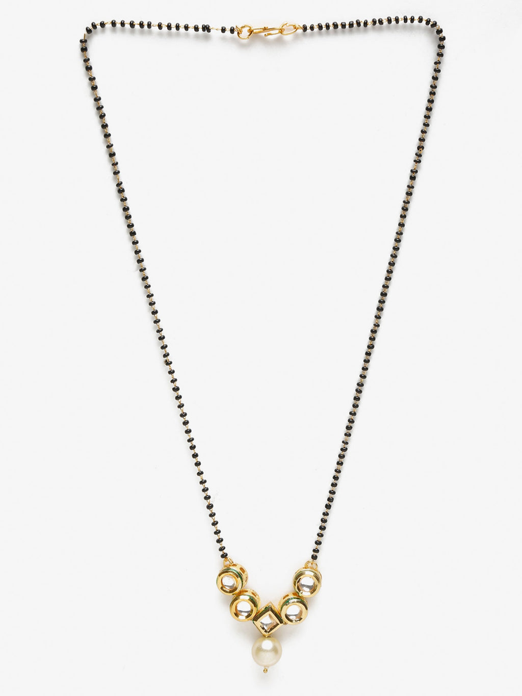 Black White Kundan Studded Mangalsutra - Ruby Raang