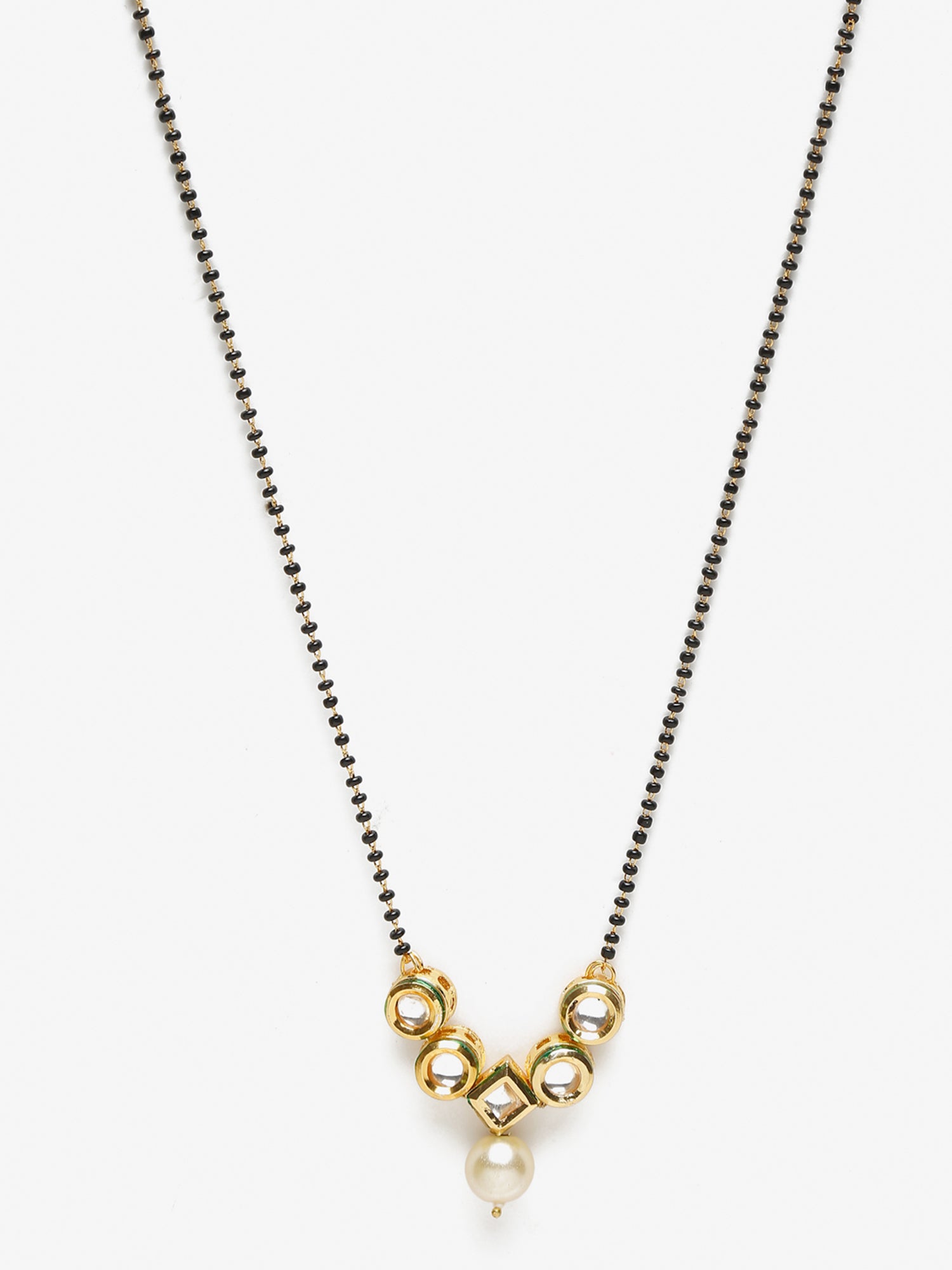 Black White Kundan Studded Mangalsutra - Ruby Raang