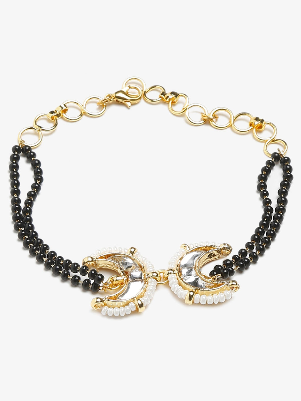 Black Gold-Toned Kundan Bracelet Mangalsutra - Ruby Raang