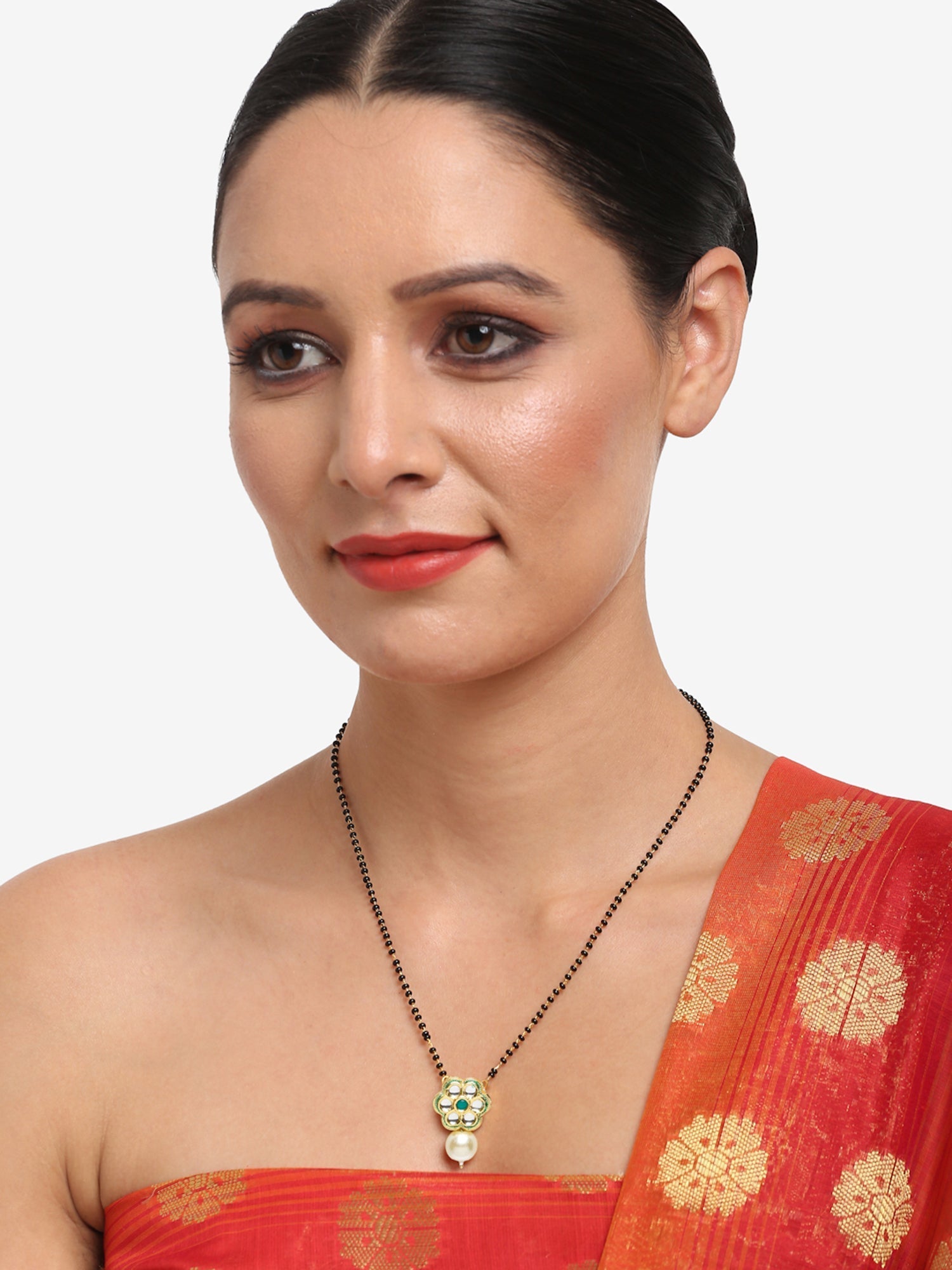 Women's Black Gold-Polished Kundan Mangalsutra - Ruby Raang