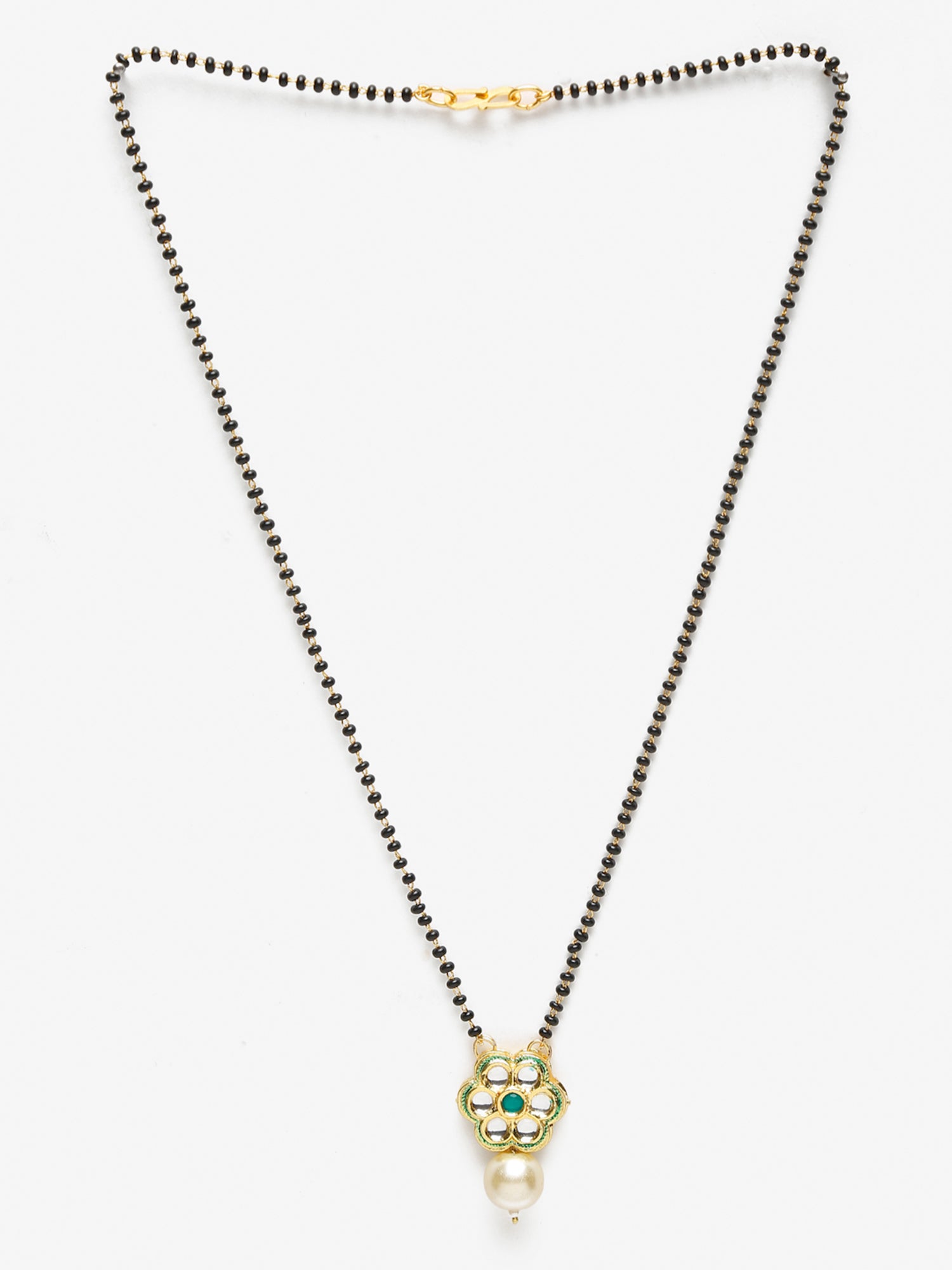 Women's Black Gold-Polished Kundan Mangalsutra - Ruby Raang