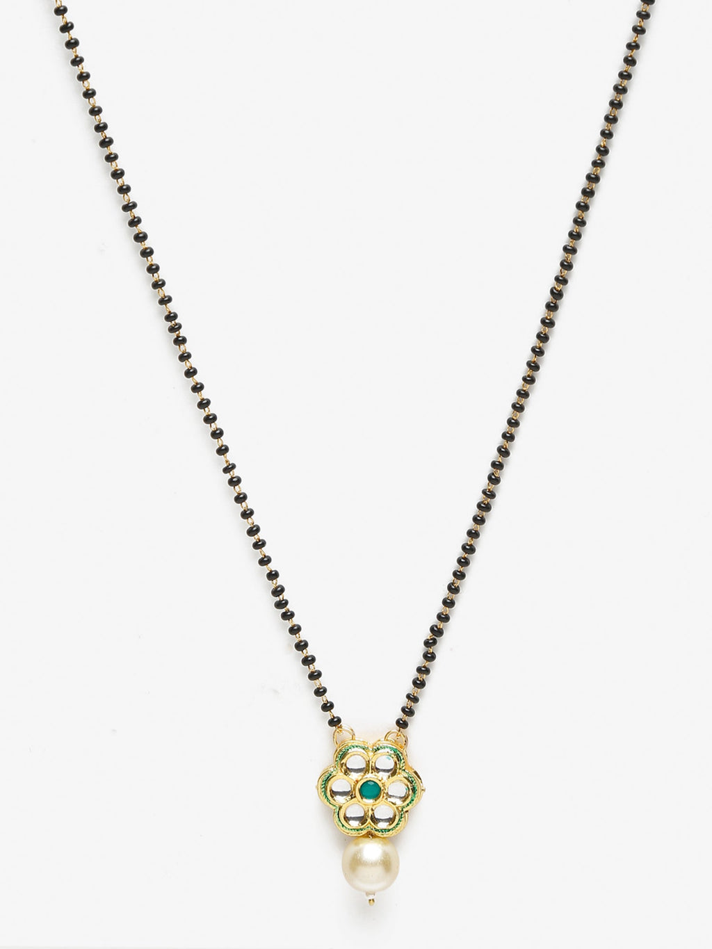Women's Black Gold-Polished Kundan Mangalsutra - Ruby Raang