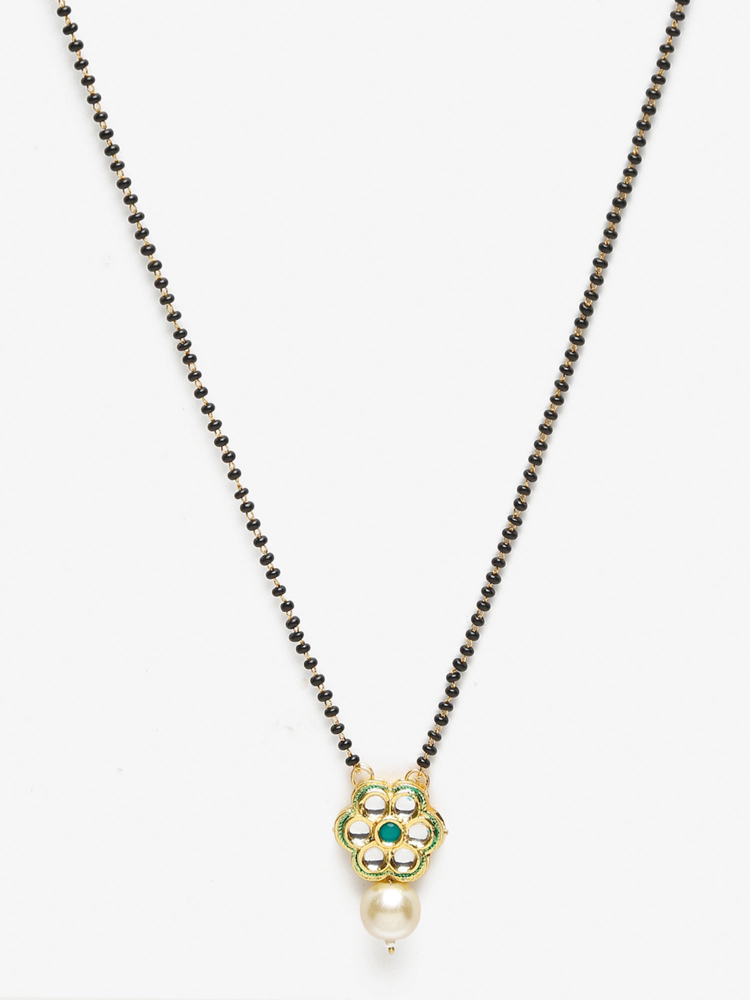 Women's Black Gold-Polished Kundan Mangalsutra - Ruby Raang