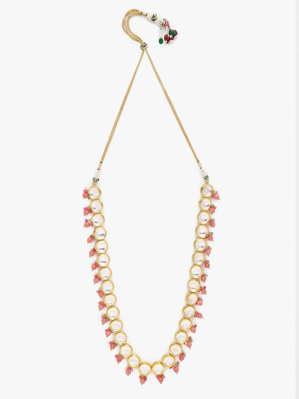 Gold-Polished Pink Kundan Pearls Studded Necklace - Ruby Raang