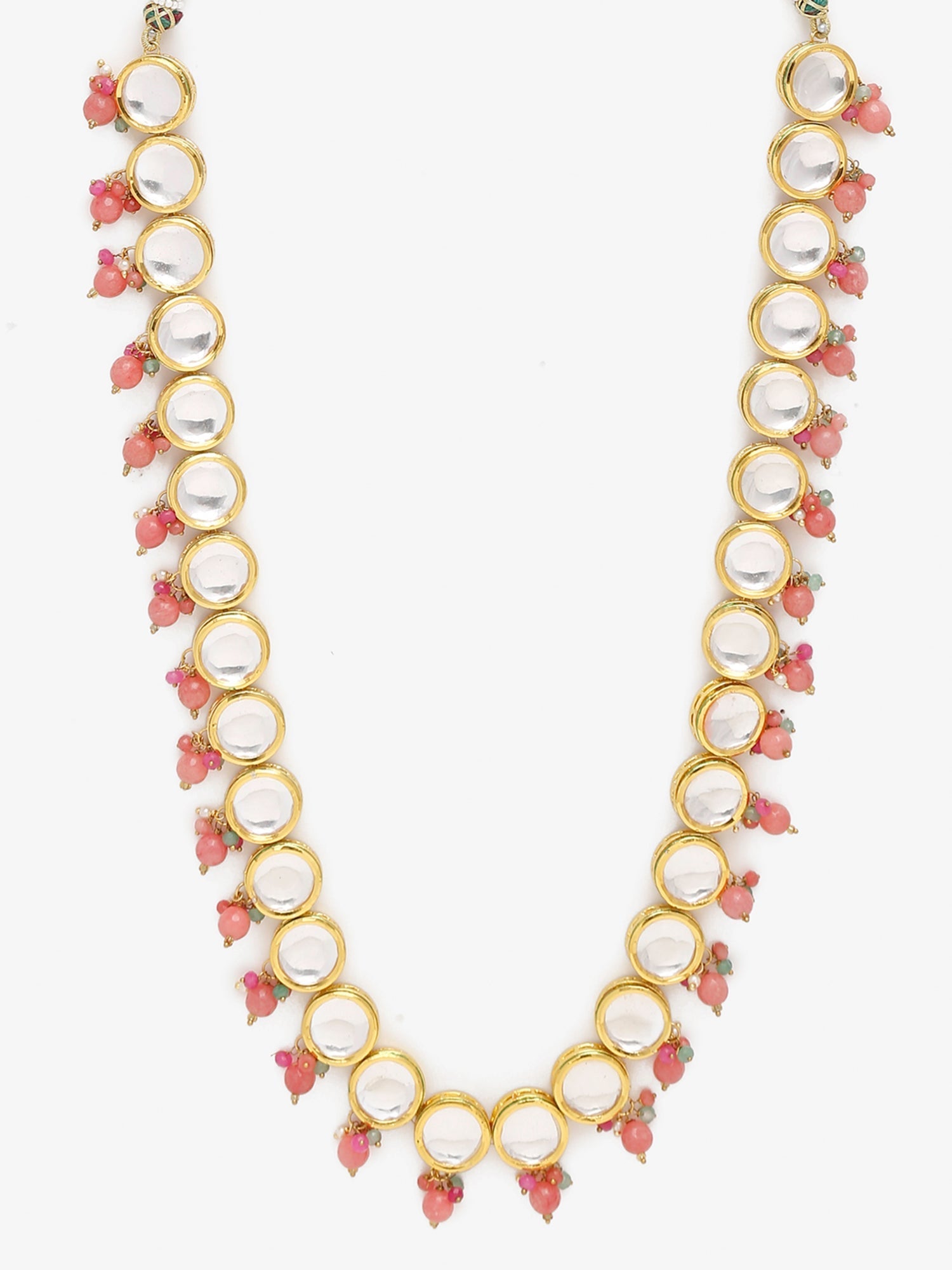 Gold-Polished Pink Kundan Pearls Studded Necklace - Ruby Raang